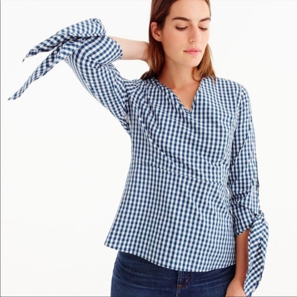 J. Crew Tops - Universal Standard x J. Crew Navy Gingham Blouse M
